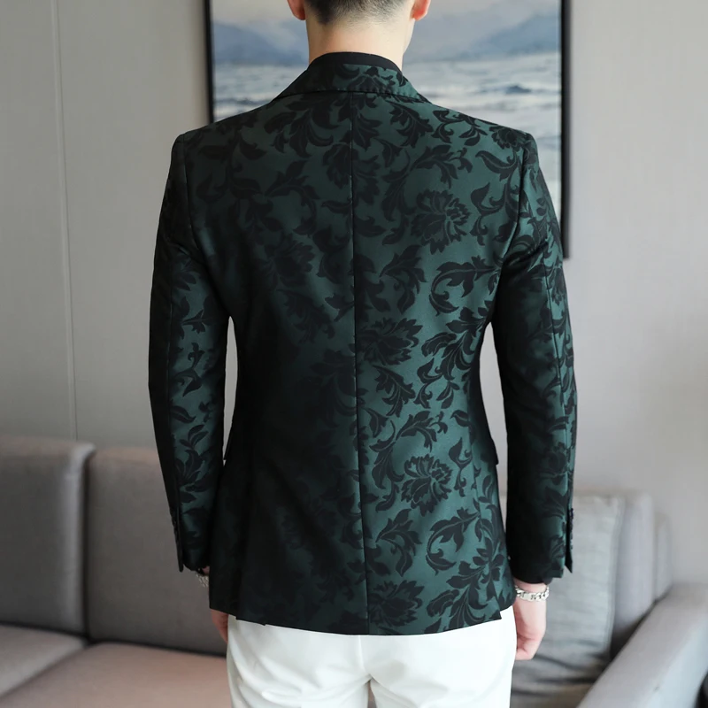 Brand Clothing New Luxury Print Blazer Slim Fit Men Blazer Stage Cloth Social Party Wedding Dress Male Black Suit Jacket 4XL-5XL