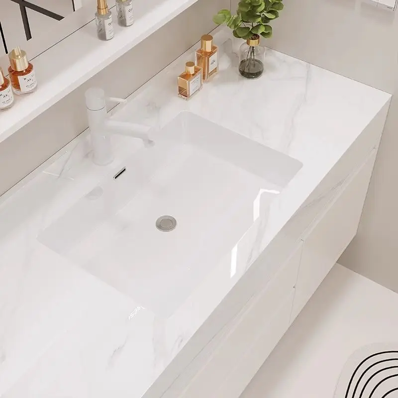 Rock slab ceramic integrated basin, bathroom cabinet mirror cabinet combination, seamless moisture-proof