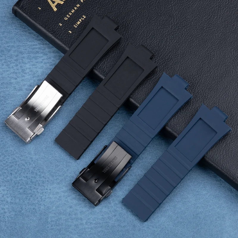 محدب 24*11 مللي متر واجهة جودة الأسود بولي TPU المطاط معصمه ل أوريس حزام AQUIS سوار مقاوم للماء حزام الساعات مع أضعاف مشبك