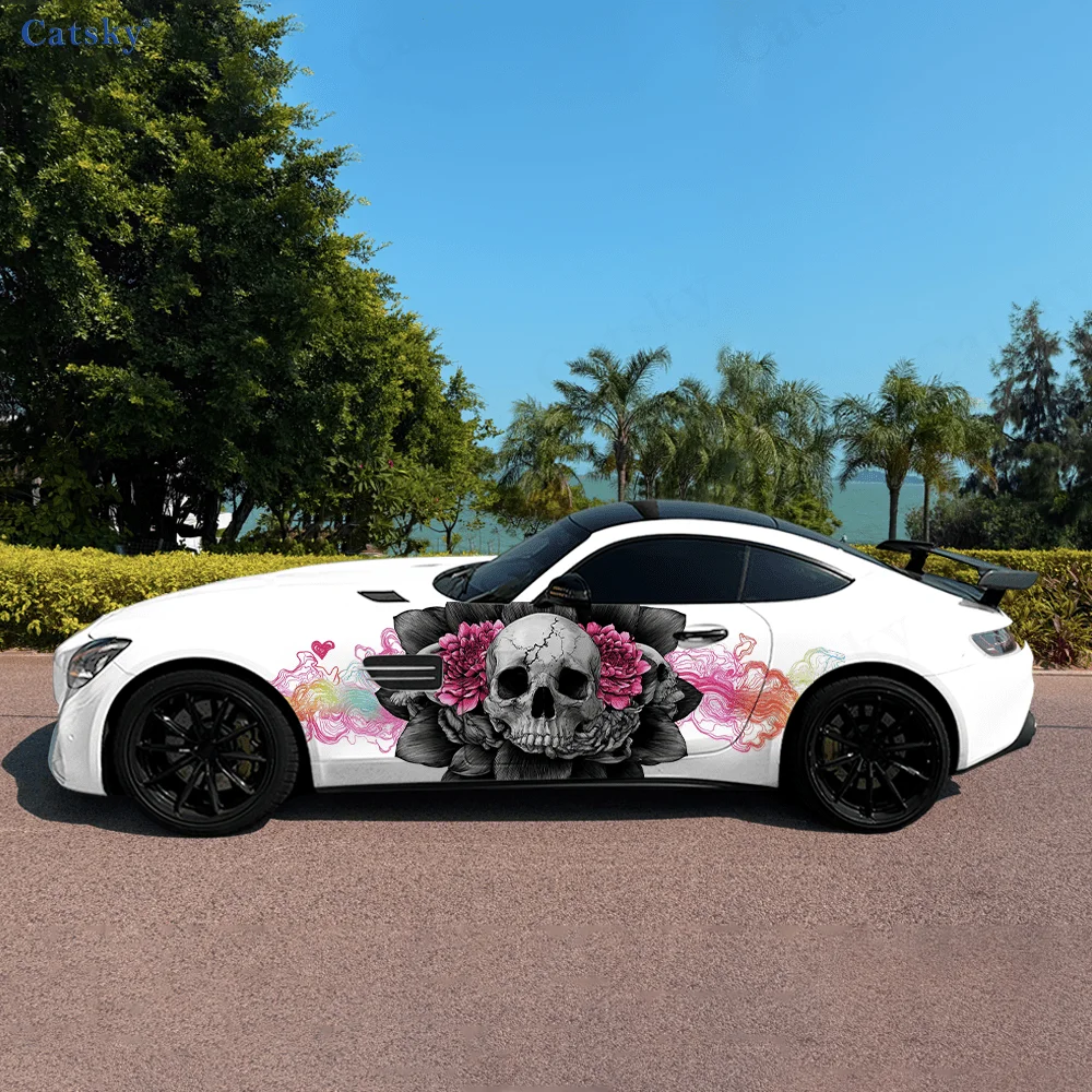 

Радужный цветок череп автомобильные виниловые наклейки самоклеящаяся наклейка из ПВХ подходит для грузовиков внедорожник украшения автоаксессуары подарок