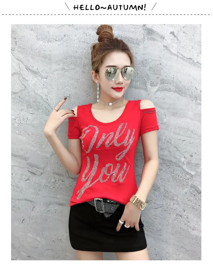 T-shirt amincissant pour femme, haut en maille diamantée, chemise sexy, artisanat de mode polyvalent, station européenne, désactivé, nouveau