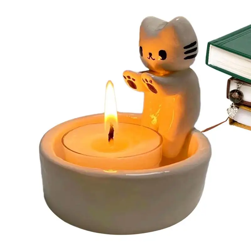 Cat Candlestick Holder Cute Candle Holder Decor Adorable Exquisite Creative Durable High Tempe Resistant Cat Candlestick Holder