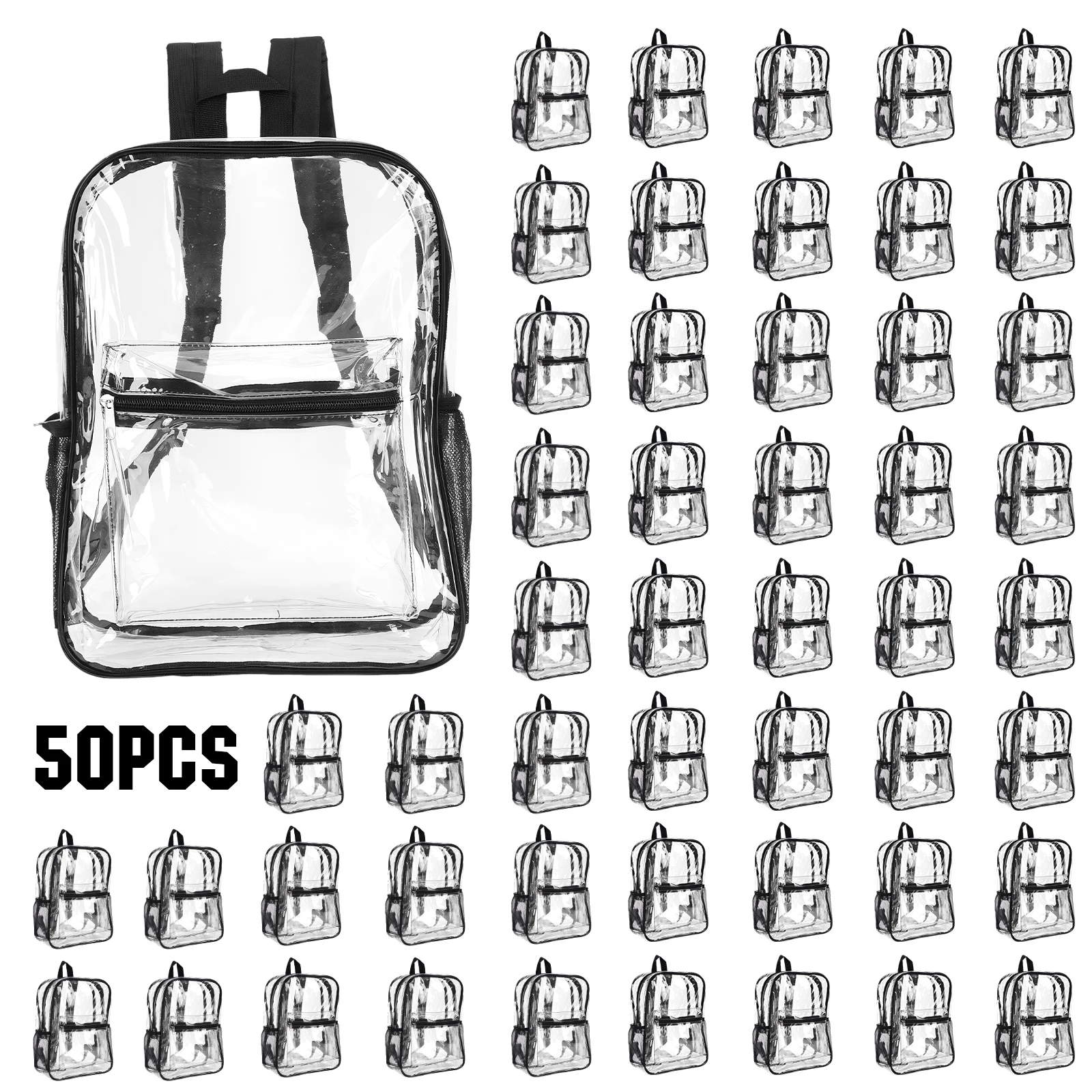 

50 Pack PVC Transparent Bookbags Heavy Duty See 15 Inch Through Bags for College Travel Sport Work Stadium Approved