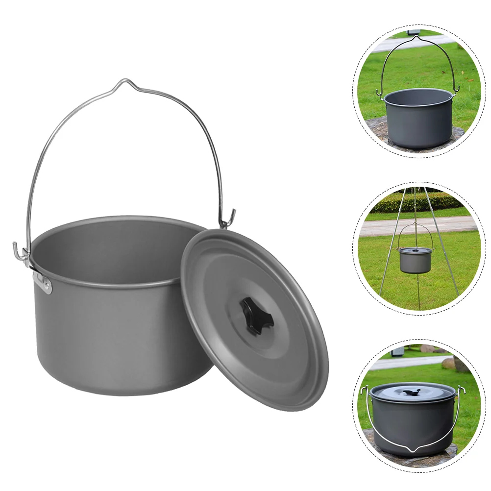 Picnic Hanging Pot Camping Stew Kit Fire Cooking Equipment Essentials Jacketed Kettle Collapsible Titanium Campfire