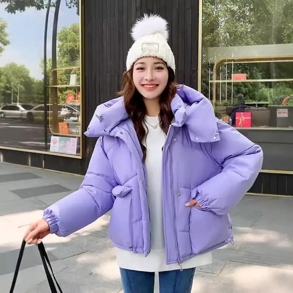 

Women's down Cotton Jacket Korean Style Loose Casual Autumn Winter Large Flap Pocket Trendy Student Pants Jacket