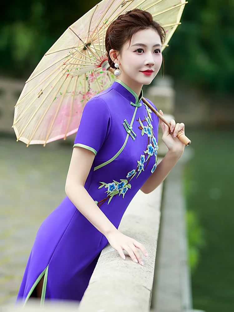 Artistic Performance Qipao Middle Aged Elegant Improved Cheongsam Women Elegant Temperament Dress Traditional Chinese Vestidos