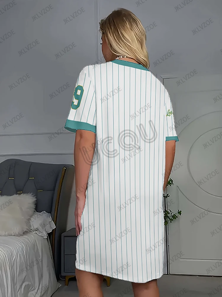 Nouveau Arriavl été rayure Los Angeles 79 imprimé femmes à manches courtes T-shirt robe Hawaii vacances décontracté sport mode robe