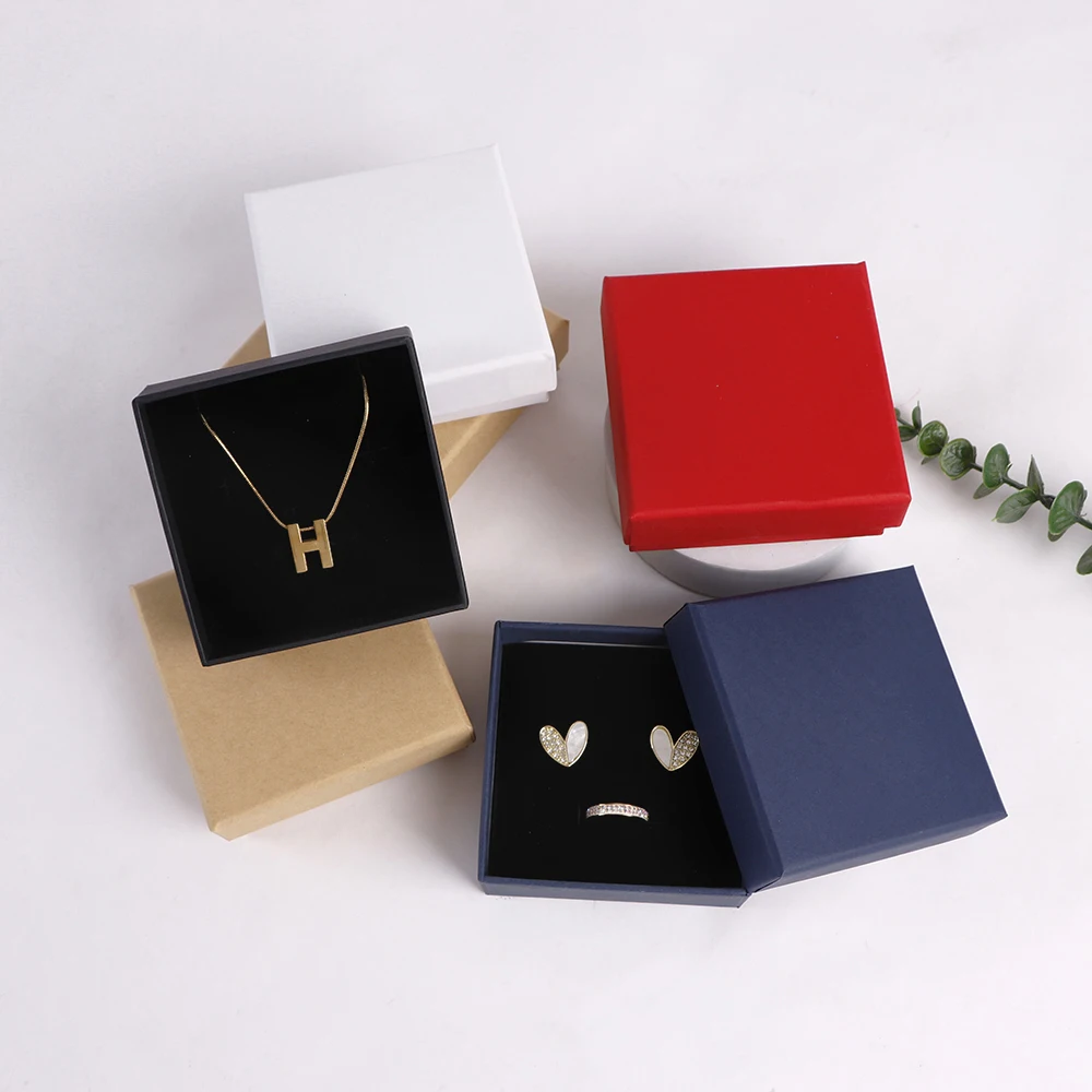 1/5 stücke Halskette Ohrringe Ringe Veranstalter Modeschmuck Verpackung Kraft papier Box mit Schwamm Pad Großhandel Lieferanten – Detail 11