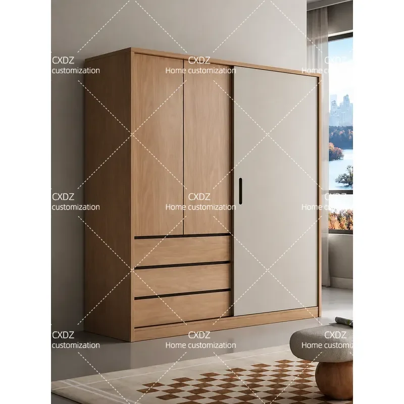 2026 new wardrobe home bedroom sliding door cabinet simple new wardrobe wooden cabinet