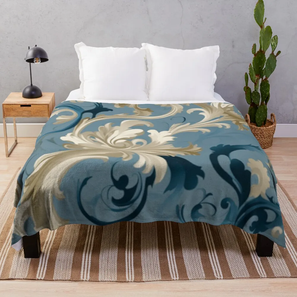 Etheral Rococo Swirl Florals Throw Blanket blankets ands wednesday Plaid on the sofa Thermal Blankets