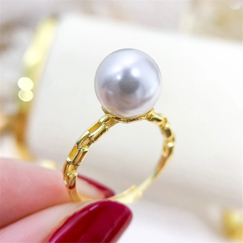 

DIY Pearl Ring Accessories S925 Sterling Silver Ring Empty Holder Fashion Gold Silver Silver Jewelry Fit 8-12mm Circle Z069