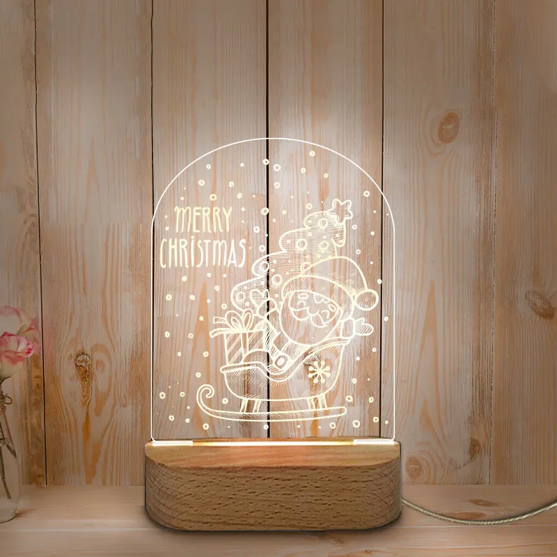 USB LED Night Light Personalized Lamp Customized Christmas Decoration Wooden Base Night Light for Home Baby Mother Room Bathroom