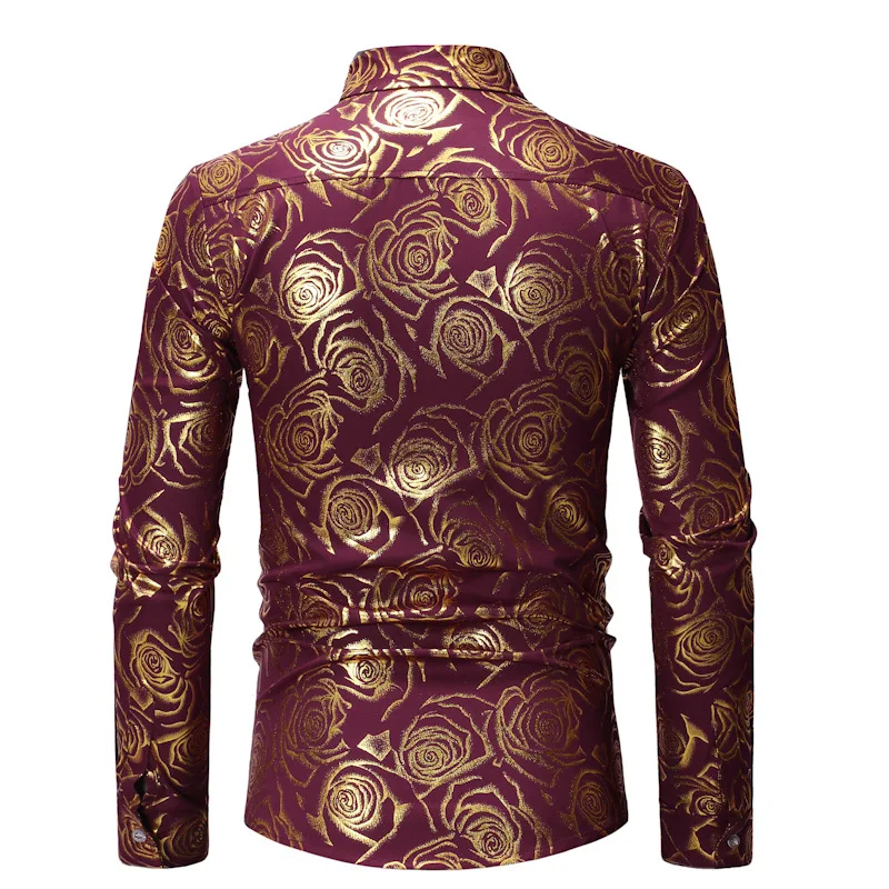 Luxury Shirts for Men Black Rose Bronzing Long Sleeve Dress Shirt Wedding Groomsmen Party Men Soft Easycare Formal Top Clothes