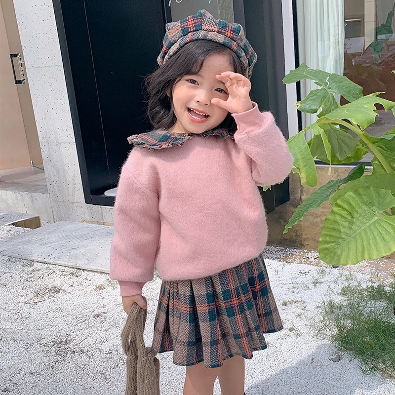 

Children's Set New Winter New Product Girls' Fashion Korean Style Long Sleeve Top and Skirt Two-Piece Set Hat for Free