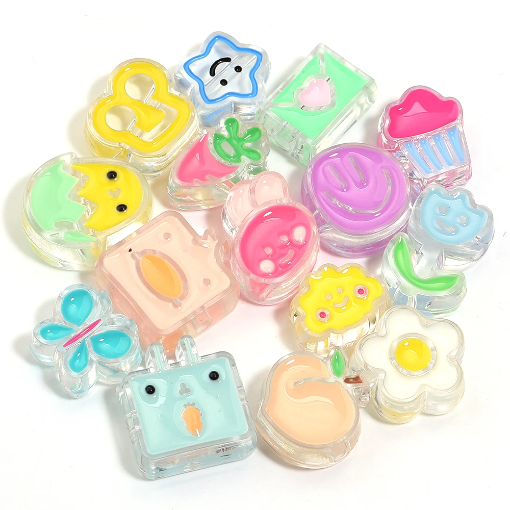 

10 шт./лот, цветные бусины из смолы с большим отверстием, бабочка, звезда, форма редиса, свободные бусины-разделители для DIY, подвески, брелок, браслет, аксессуар