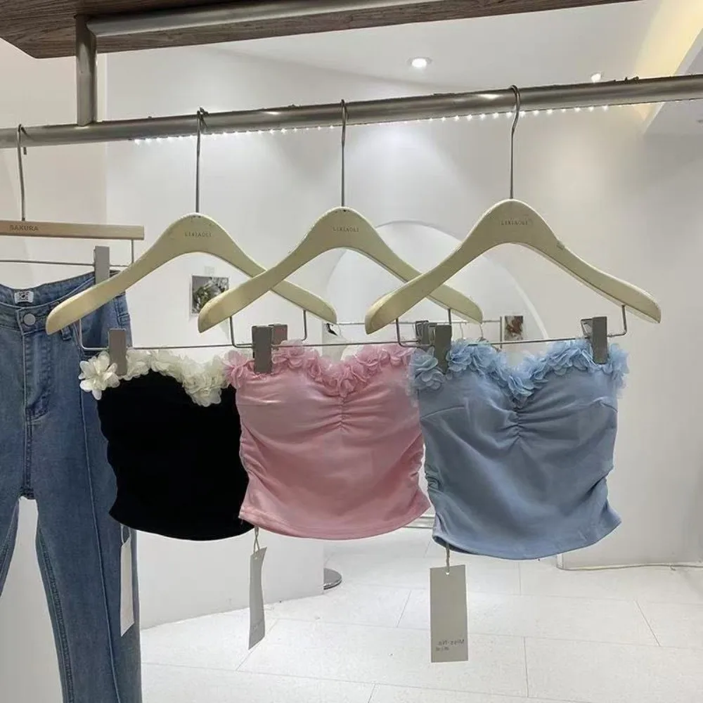 Estilo socialite 3d flor camisola fino ajuste tanques 3d flor decoração estilo coreano espartilho envoltório o peito versátil