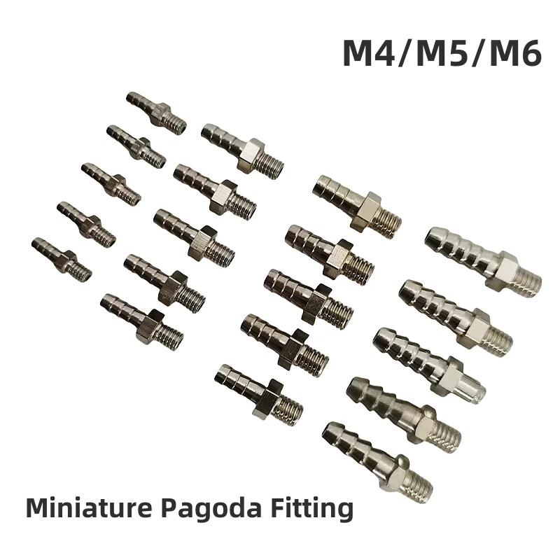 5PCS Miniature M4 M5 M6 Metric Male To 3mm 4mm 5mm 6mm Hose Barb OD Copper Nickel Plated Barb Tube Fitting Connector Adapter