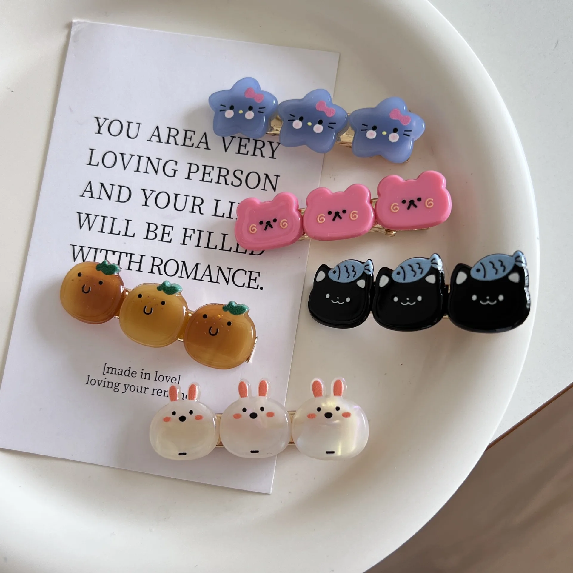 Korean  Internet Celebrity Cute Creative Geometric Stars Rabbit Potato Side Hair Clips For Sweet Girls Acrylic Bangs Clips