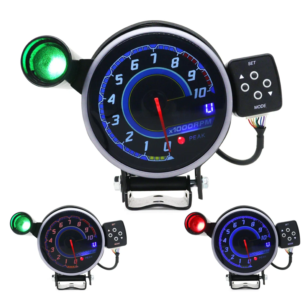 95MM Tachometer RPM Gauge Stepper motor Three Led Color Display With Shift Light Black Face Car Tachoscope Gauge