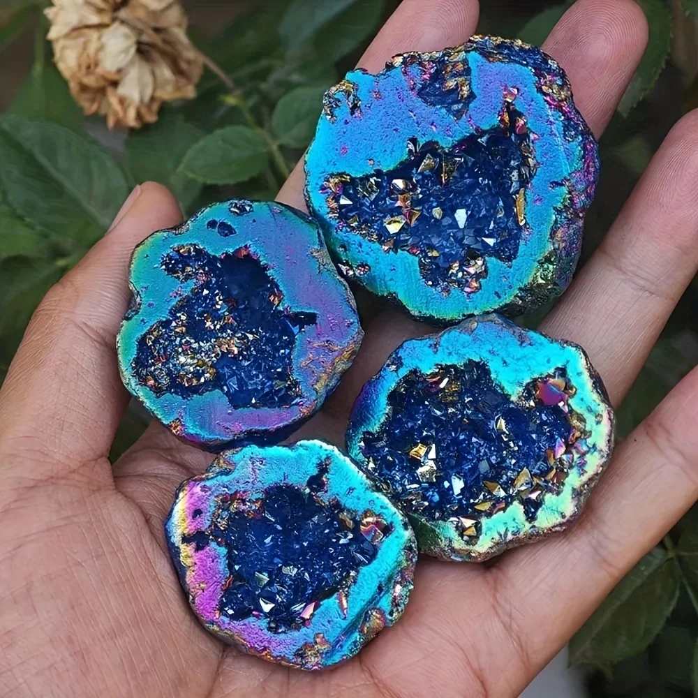 1Pc Blue-Violet Electroplated Agate Geode Sparkling Gemstone Decoration Ideal for Home Decor and Crystal Collectors Perfect Gift