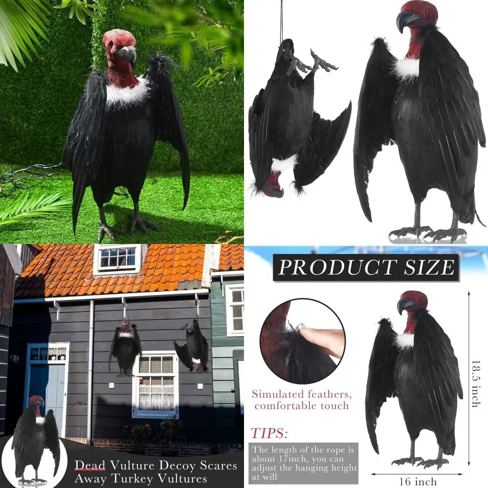 

18 больших приманок для птиц из искусственного стержня — реалистичное черное подвесное пугало для дворов, крыш и садов