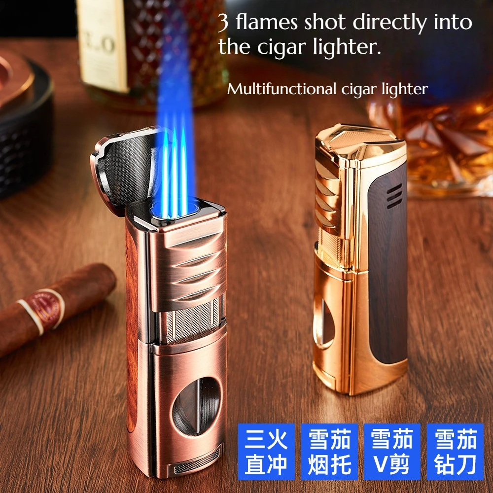 Multifunctional 3-way Direct Inflation Cigar Lighter Portable and Capable Four Functions in One Device Cigar Accessories