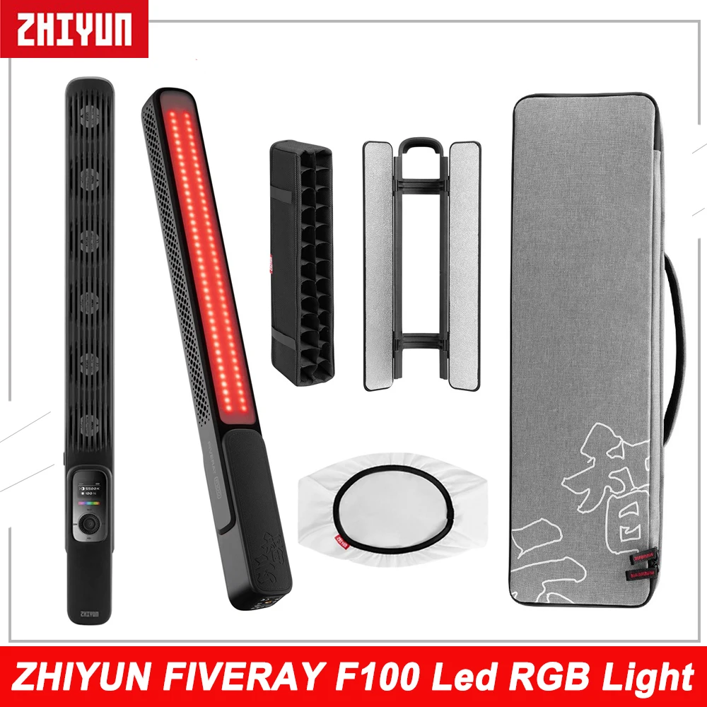 

Светодиодсветильник лампа Zhiyun FIVERAY F100 RGB для видеосъемки, 100 Вт, ручная лампа с дверцами сарая, сетка 2700K-6200K для Tiktok/Youtube