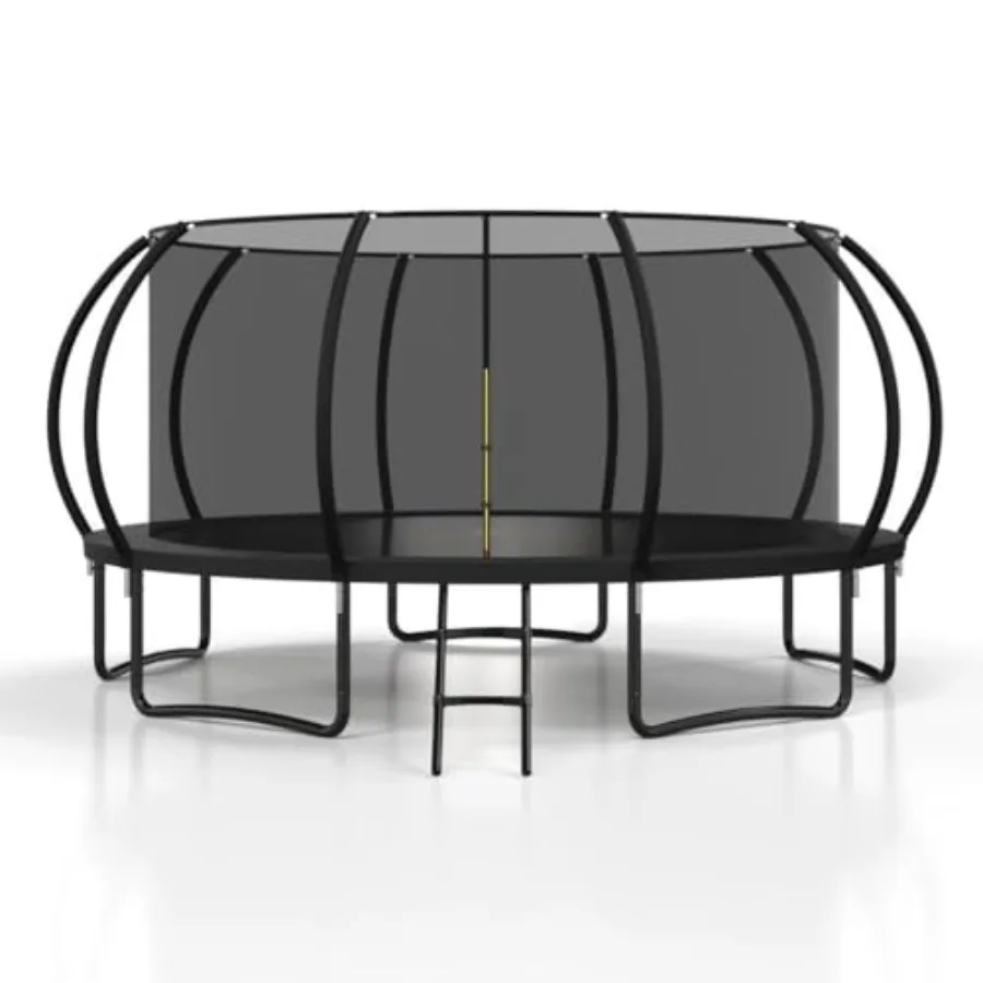 

Outdoor trampoline for backyard use galvanized steel frame black safety enclosure net rust-resistant coating and thickened jump