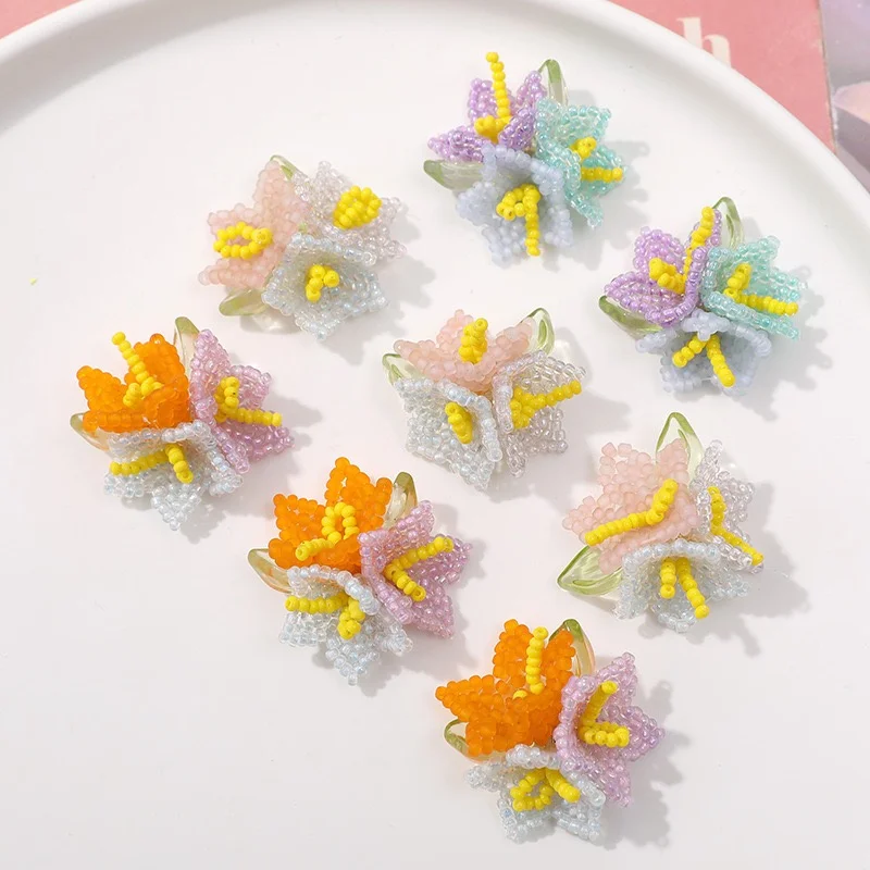 Wholesale 10pcs/lot color glass acrylic beads handmade weave 30mm flowers shape floral diy jewelry garment hair accessory