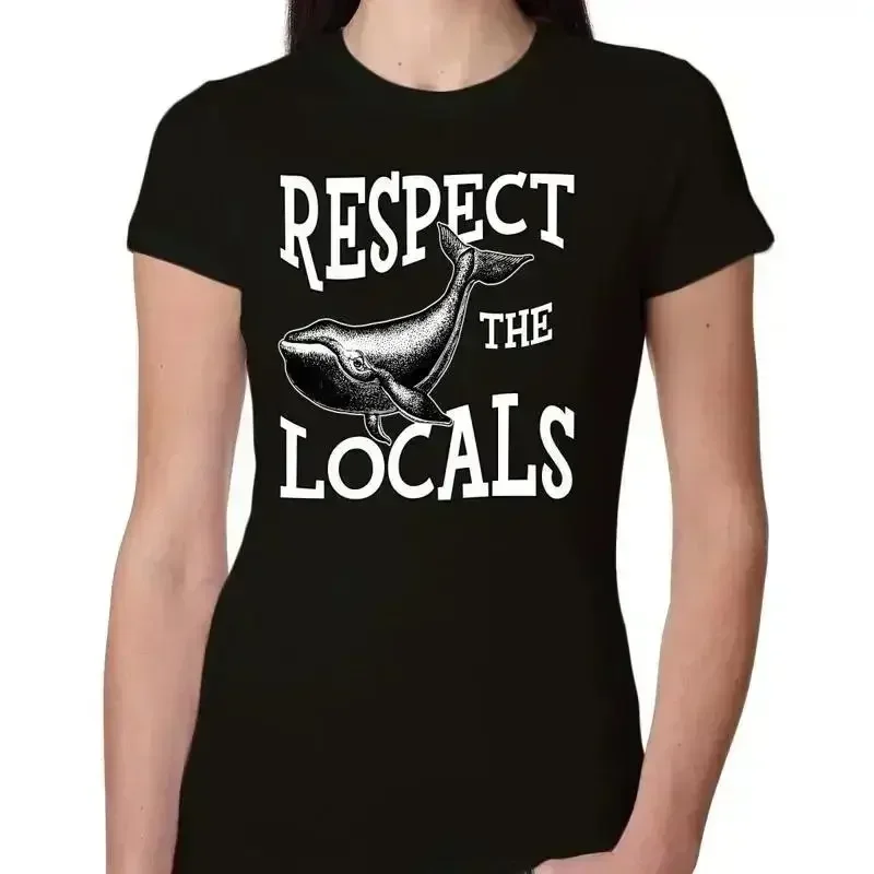Respect The Locals Save Our Oceans Whale Animals Women Slim Fit Junior T Shirt