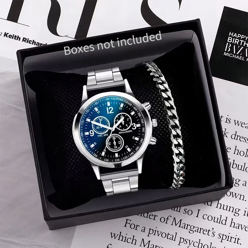

Men's Roman Dial Quartz Watch with Bracelet and Necklace, Fashion Necklace, Box Not Included, 3 Pieces Per Set