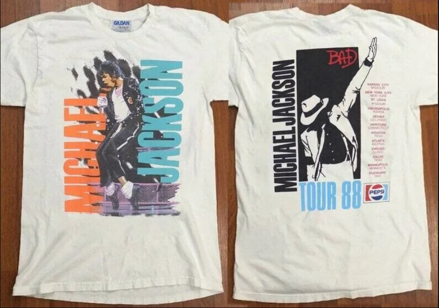 michael jackson bad tour 1988 t-shirt, vtg michael jackson shirt for fans