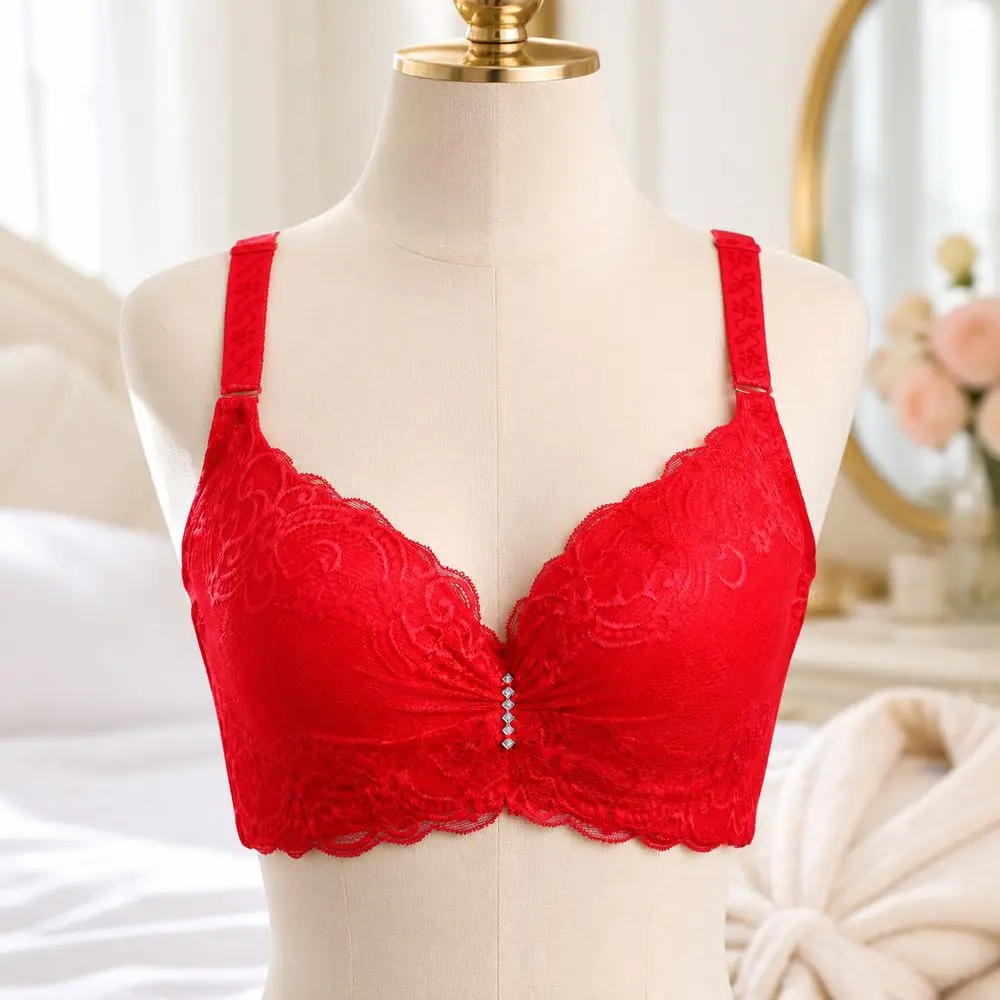 New 4-Row Button Lace Bra Thin Lace Thin Bralette Absorbs Sweat Widening Underwear Bras For Plus Size Women