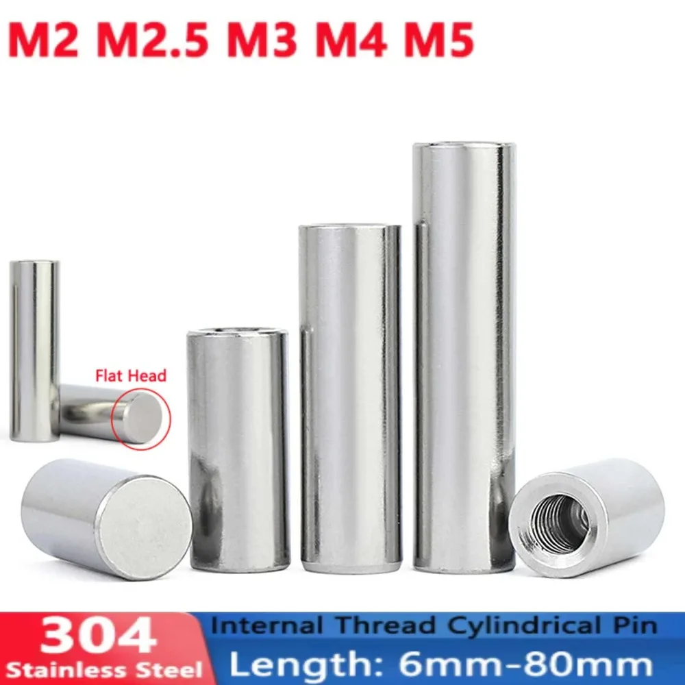 M2-M5 304 Stainless Steel Internal Thread Cylindrical Pin Female Thread Locating Dowel Pin Guide Pillar Metric Hardware 6-80mm