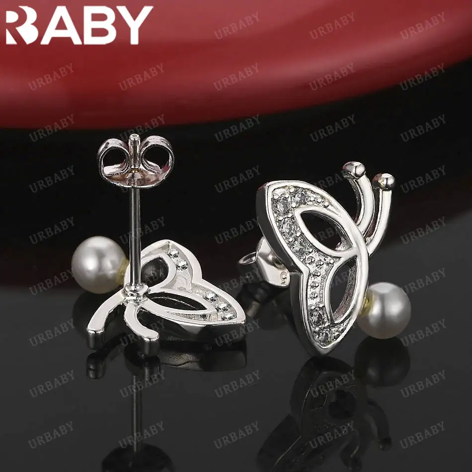 

URBABY 925 Sterling Silver Zircon Butterfly Earrings Stud Earrings For Women Fashion Jewelry Charm Noble Wedding Accessories