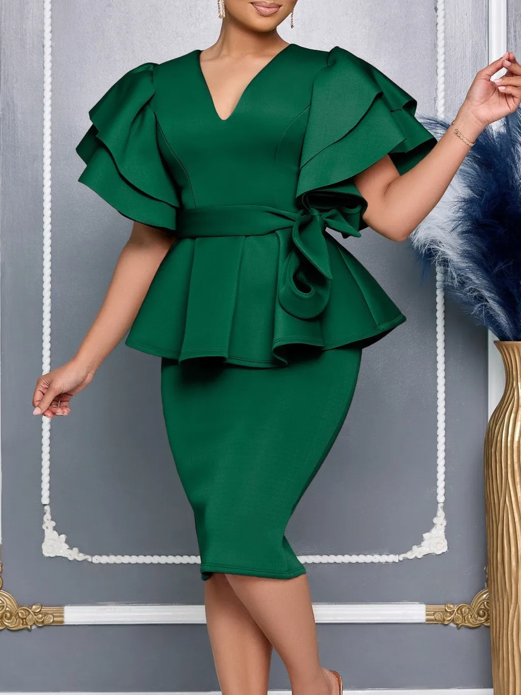 Vestido de Fiesta Elegante Midi Polyester