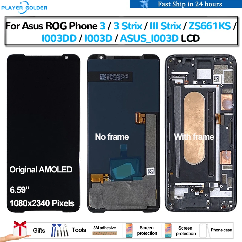 Original AMOLED For Asus ROG Phone 3 3 Strix III Strix ZS661KS Pantalla lcd Display Touch Panel Screen Digitizer Assembly Repair