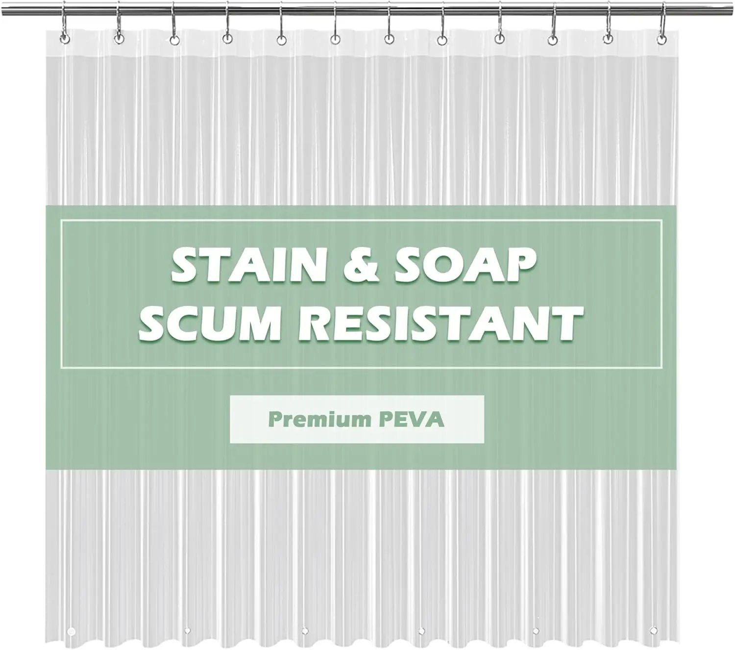 

Crystal Clear Shower Curtain Liner 72x72, PEVA Waterproof, No Chemical Smell, 3 Weighted Magnets, Rustproof Grommets