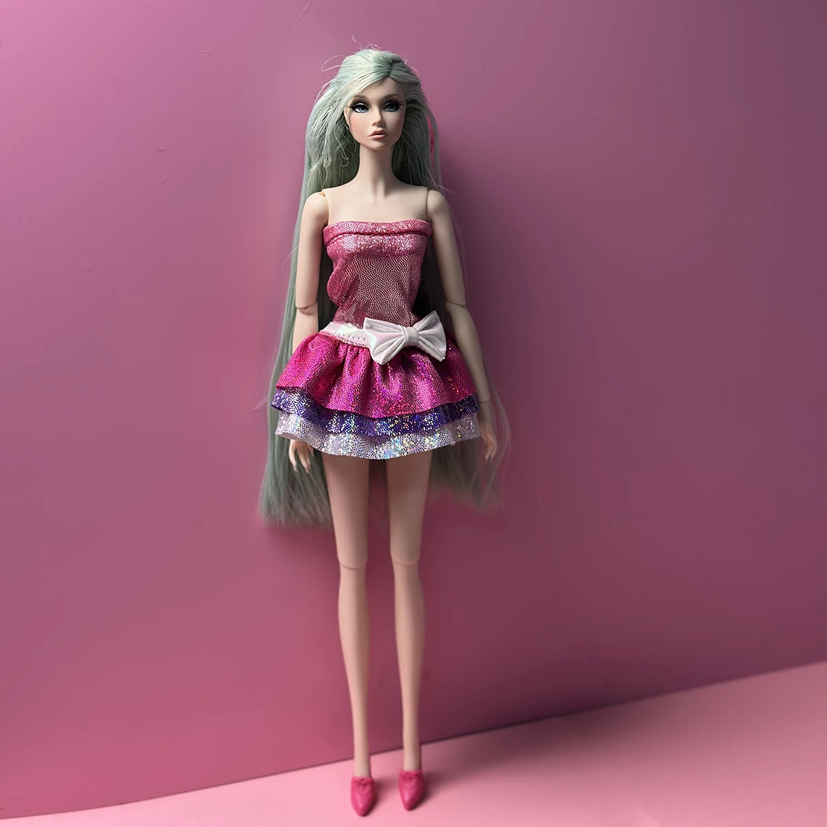 1/6 Doll Clothes Accessories Cute Pink Sparkling Sweet Dress Blingbling Princess Tiered Dress For 30cm FR Babi Supermodel Doll