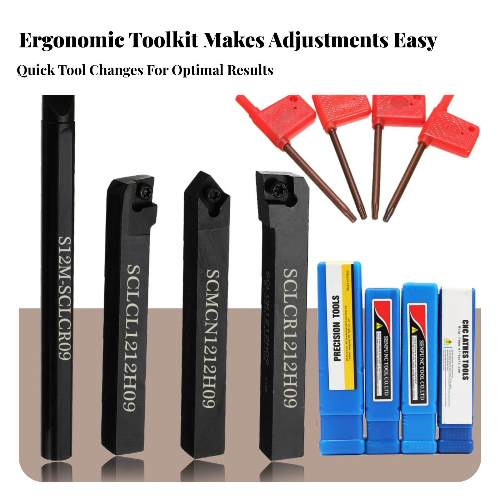 4 Pieces Rectangular Shank Screw-Clamp Lathe Holder Carbide Insert Holder Set Colored Handle Heavy Duty