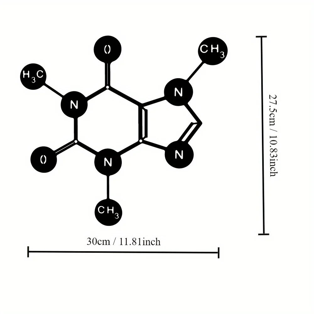 2D Caffeine Molecule, Metal Wall Decor, Metal Wall Art, Chemistry Art, Metal Caffeine Decor, Chemical Formula, Coffee Shop Decor