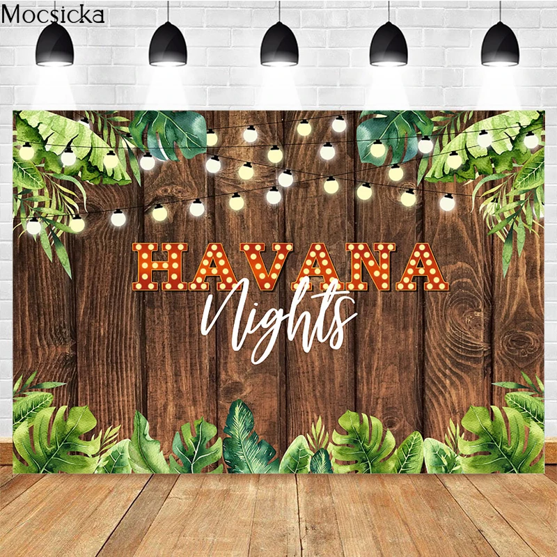 Mocsicka Havana Nights Background Photography Jungle Plank Lights Decoration Party Props Studio Photo Backdrop Banner