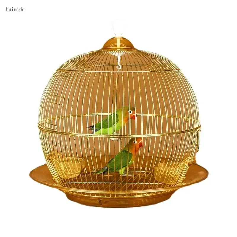Round Bird Cage, Xuanfeng Tiger Skin, Munia Peony Pearl Metal Cage, Decorative Ornamental