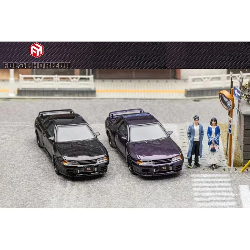 FH 1:64 Skyline GTR R32 S Tune Carbon Black PURPLE Diecast Diorama Car Model Collection Miniature Toys Focal Horizon