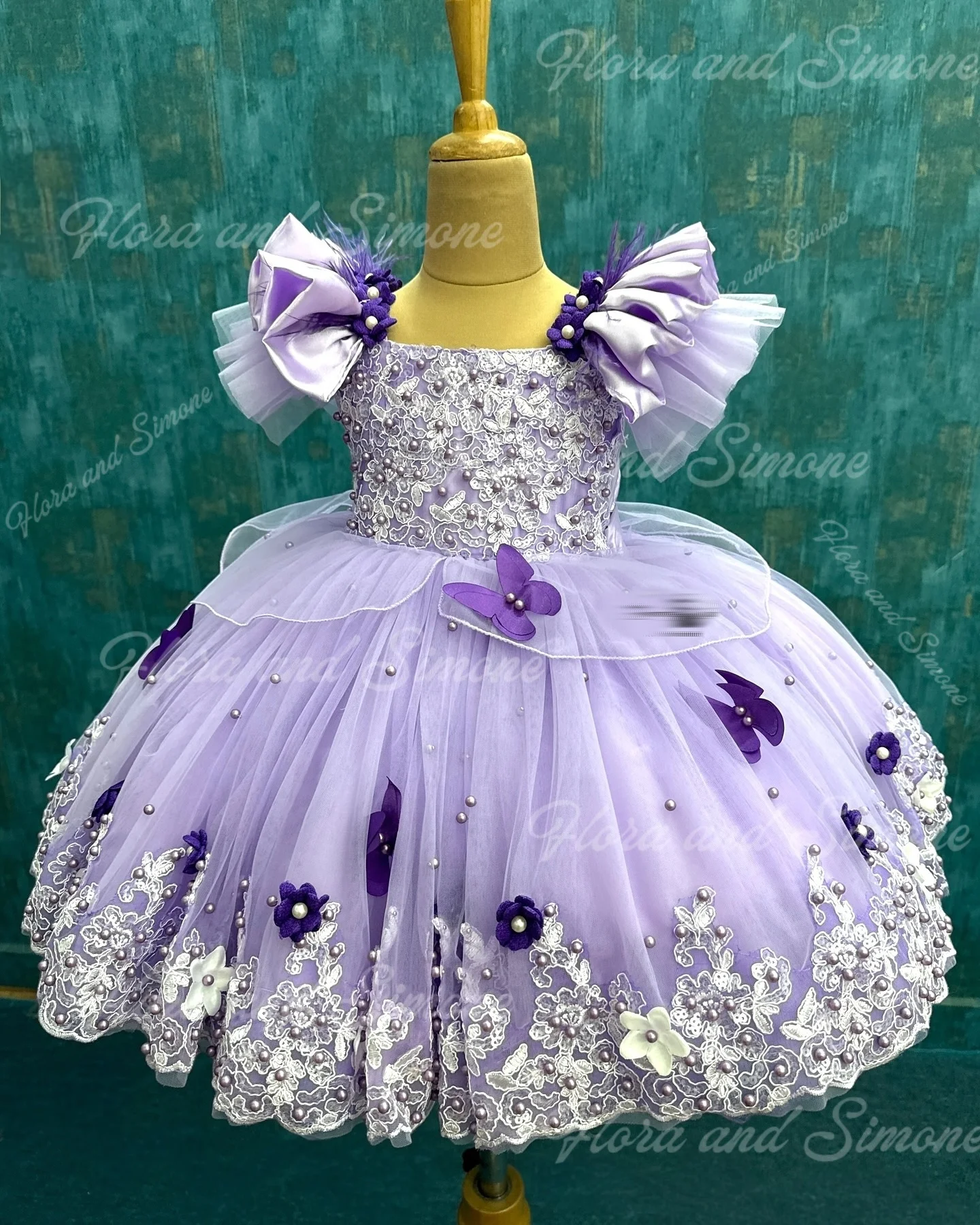 Vestido de aniversário de luxo personalizado rendas pérolas infantil apliques vestido da menina de flor para vestido princesa longo natal baile de formatura vestido