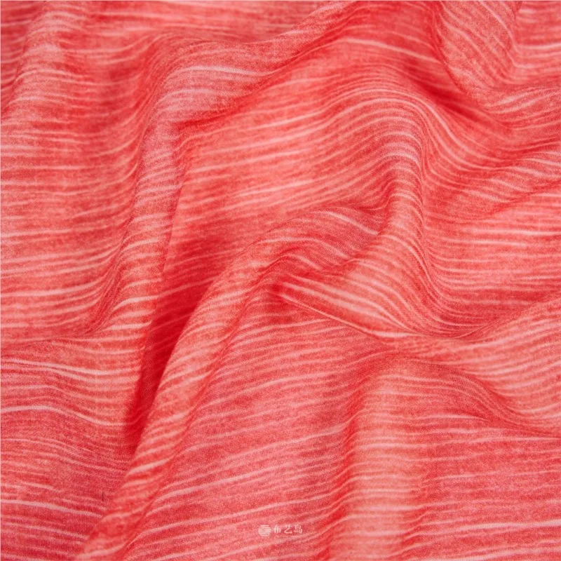 Skin-friendly draping watermelon red vertical stripe pleated cotton and linen fabric for shirts dresses trousers cheongsams