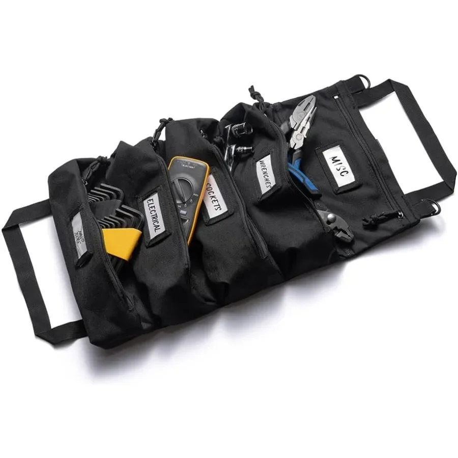 حقيبة - تصميم قابل للطي مكون من 5 جيوب لهواة الميكانيكا الكهربائيين - قماش متين مقاوم للماء مع سحاب YKK