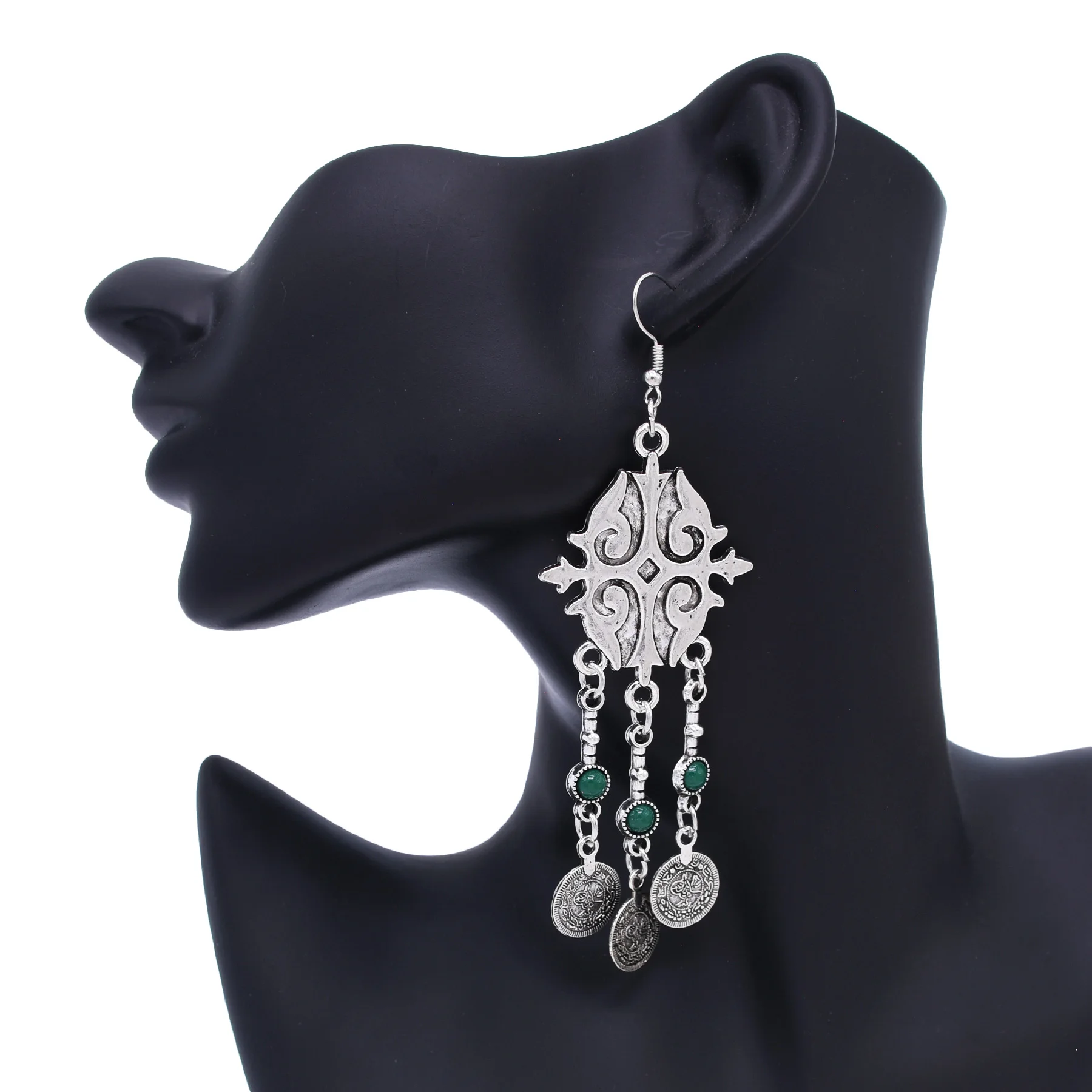 Central Asia Carving Coin Pendant Earrings Imitation Of Pine Stone Ethnic Vintage Women Alloy Accessories