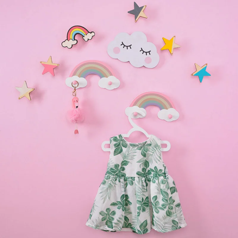 Cute Rainbow Kids Room Hook Wall Mounted Key Holder Wood Wall Hanger Girls Bedroom Decoration Hooks Clothes Sundries Organizer