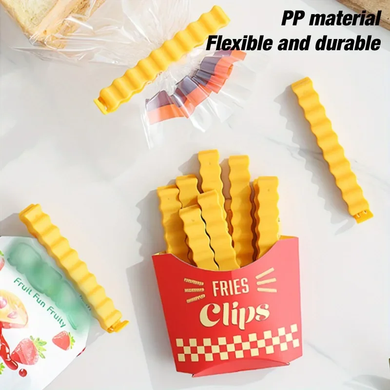 24 cute French fry shaped bag clips, 1 small yellow magnetic can opener, bag clip bottle opener for sealing opened food packages